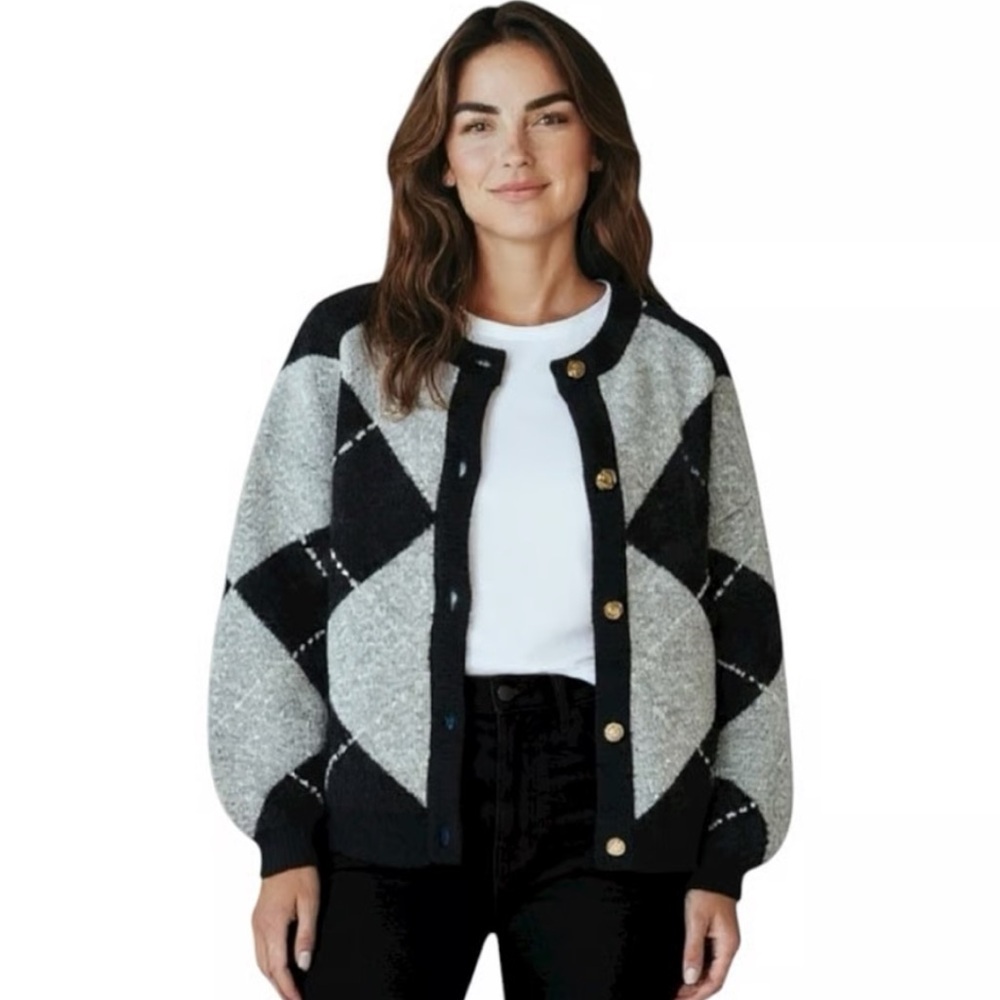 SONG OF STYLE ARGYLE SWEATER GOLD BUTTONS NEW WITH TAGS